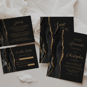 Invitación Boda de Pizarra de Escritura de Ágata de Oro Negro
