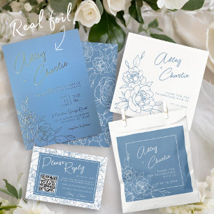 Pegatina Cuadrada Dusty Blue White Boyanical Wedding Favor Gracias