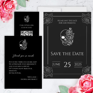 Invitación gótica a la boda con tatuajes en blanco