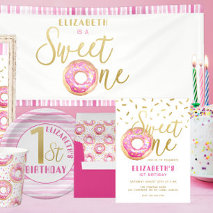 Invitación Donut Sweet One First Birthday Fiesta Pink and Gol