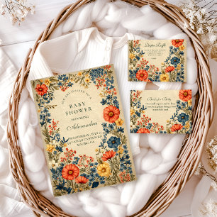 Tarjeta De Recepción Sorteo de pañales de flores silvestres vintage bot