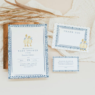 Invitación Dos Pequeños Patitos Clásico Gemelos Niño Baby Sho