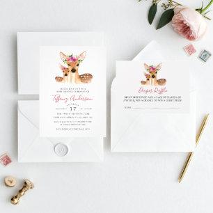 Tarjeta De Recepción Baby Shower Deer Mom Y Baby Diaper Raffle