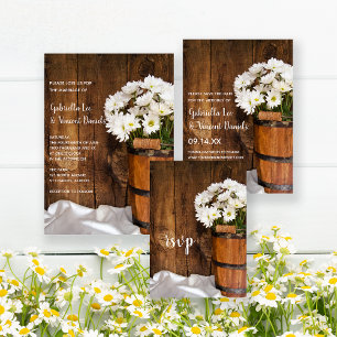Tarjeta De Confirmación De Asistencia Balde de madera de la Boda de los Daisies Blancos 