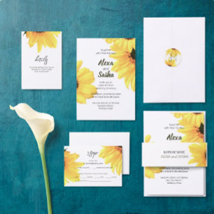 Invitación a la boda de girasoles de color de agua