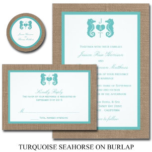 Invitación Colección de Bodas Turquoise Seahorse Burlap Beach