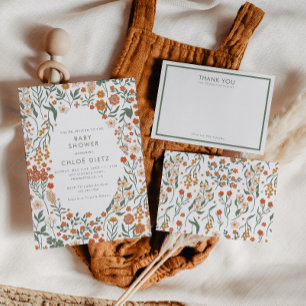 Tarjeta De Agradecimiento Modern Retro Groovy Floral Baby Shower