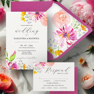 Invitaciones de matrimonio floral acuarela con cód