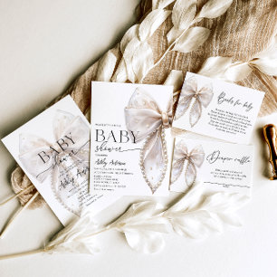 Invitación a Baby Shower de Pearl Bow Chica