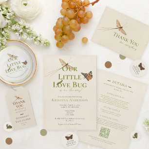 Invitación Baby Shower Neutral QR Code Love Bug