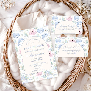Servilleta De Papel Chorro de Acuarela Vida Marina Elegante Baby Showe