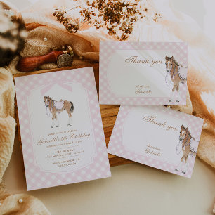 Tarjeta De Agradecimiento Galopa chicas Caballo Rosa Cumpleaños