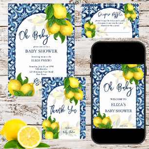 Invitación Azulejos azules limón Amalfi Positano ducha bebé