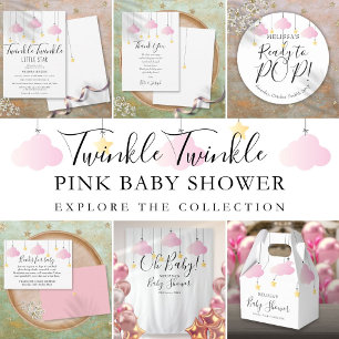 Pegatina Redonda Oh Baby Twinkle Twinkle Pink Baby Shower