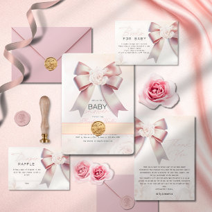 Pegatina Redonda Baby Shower floral Bow rosa