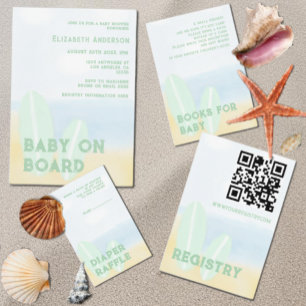 Invitación Baby On Board Surfing Beach Watercolor Baby Shower