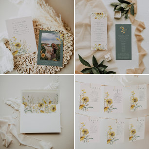 Invitación Todo En Uno Boda de otoño floral rústica, girasol