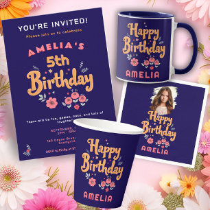 Invitación Cumpleaños de niña con flores y lettering adorable
