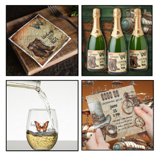 Invitación Steampunk con la celebración de gafas de Blimp Map