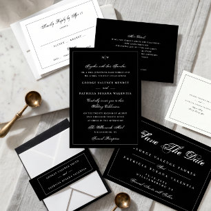 Invitación Black White Elegant Round Photo Save The Date