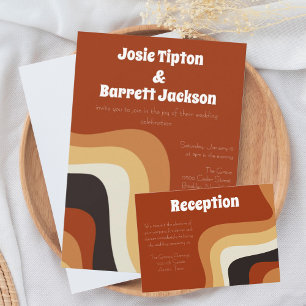 Invitación Boda marrón Naranja retro Groovy 70 en negrita