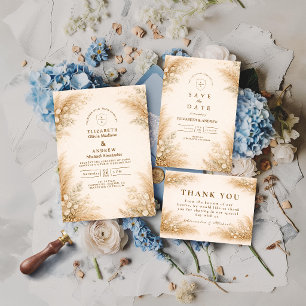 Tarjeta De Agradecimiento Boda Minimalista de Pasto de Pampas Beige