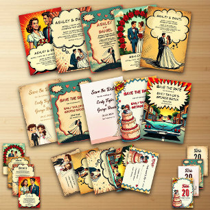 Invitación Boda de estilo de cómico retro romántico vintage