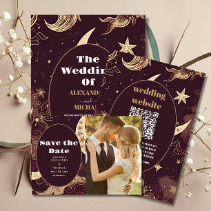 Flyer Boda Celestial de Oro Borgoña Elegante