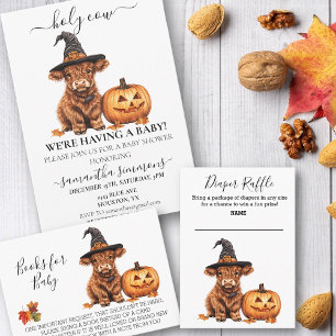 Tarjeta De Recepción Libros para Baby Shower Halloween Highland Cow
