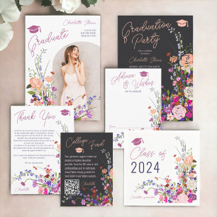 Tarjeta De Recepción Moda moderna de escritura de flores silvestres gra