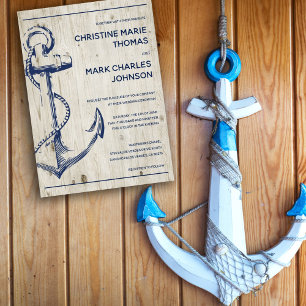 Invitación Boda Rústico del Ancla de Esbozo Náutico de la Mar