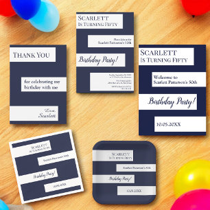 Servilleta De Papel Moda minimalista azul blanco elegante 50 cumpleaño