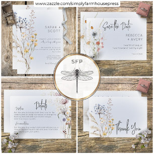 Tarjeta De Agradecimiento Boho Wildflowers Boda Azul Moderno Gracias