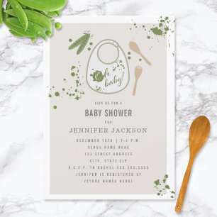 Invitación Oh Baby Pink Bib Peas Fork Spoon Chica Baby Shower