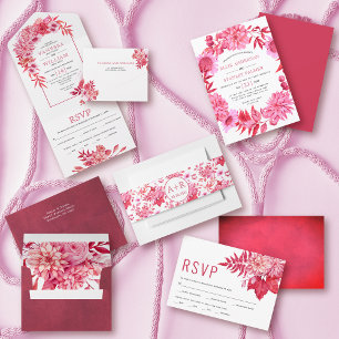 Invitación Flores rojas y rosas y boda de arco