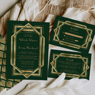Tarjeta De Recepción Vintage años 20 Deco Verde Bosque Boda RSVP
