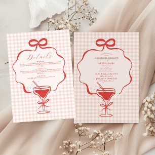 Invitación Todo En Uno Mano caprichosa dibujó Boda ondulado rojo