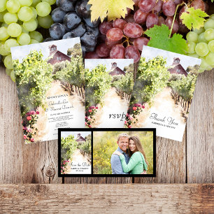 Tarjeta De Agradecimiento Boda Vineyard y Red Barn Watercolor