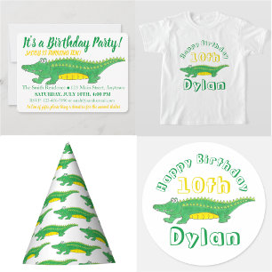 Invitación Cocodrilo del ligador verde amarillo de la fiesta 