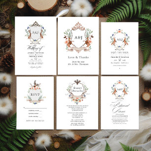 Invitación Escudo de Woodland Laurel Código QR Boda RSVP
