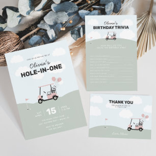 Invitación Chicas Pink Hole-In-One Golf 1er cumpleaños