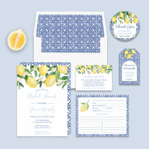 Tarjeta De Recepción Ducha Toscana Lemons Cobalt Blue Text Display