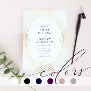 Invitación Boda Gray Oval Geométrico Art Deco Gatsby Gold