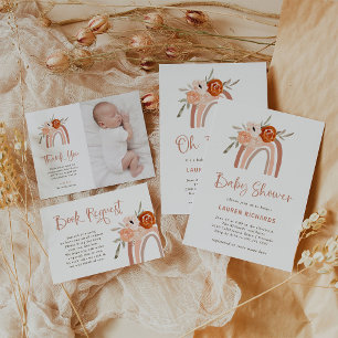 Invitación Naranja Terracotta Boho   Arcoiris Oh Baby Shower