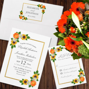 Invitación Boda de marco dorado floral