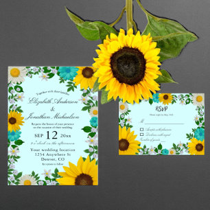 Tarjeta De Confirmación De Asistencia Rústico Boda floral de daisy de girasol