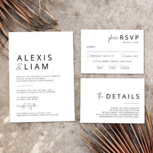 Tarjeta De Mesa Elegantes números de tabla Boda en blanco y negro
