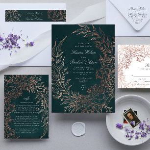 Lámina Invitación a la boda de bronce de la corona verde 