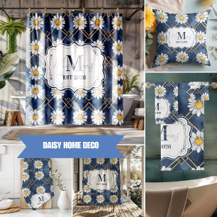 Cojín Decorativo Decoración de Monograma de Gingham de Navy Daisy