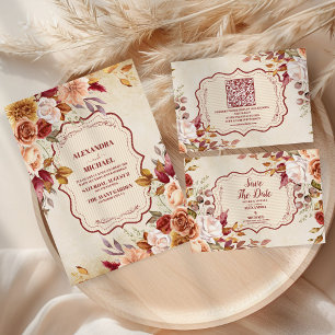 Tarjeta De Agradecimiento Boda de Naranja quemado por flores de terracota ro